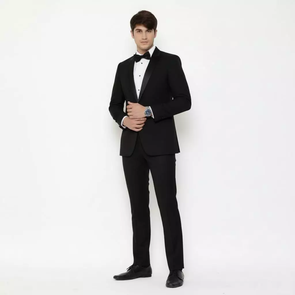 Lawell Jas Pria Hitam Tuxedo Formal Elegan – Regular Fit | Polyester Viscose Stretch | Motif Twill Kecil | Kancing 1 | TUXEDO