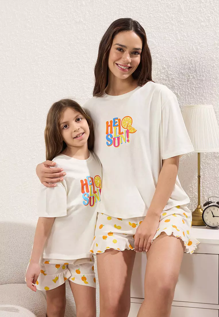 Buy Trendyol Ecru Girls Pajamas - 100% Cotton, Mini Me / Mother ...