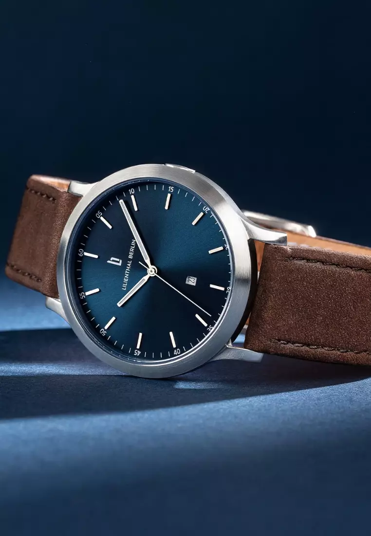 Huxley Silver Blue - Brown Leather Strap