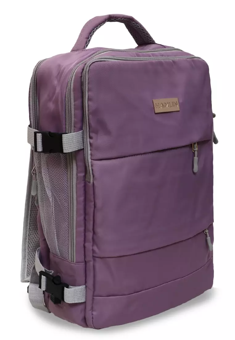 Afra Tas Ransel Wanita Motif Polos Casual Backpack Multifunction Large Compartment Material Nylon ORIGINAL - Purple