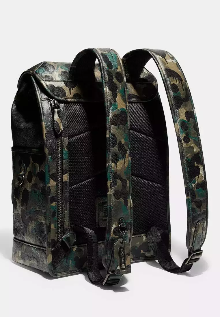 Coach League Flap Backpack In Signature Canvas With Camo Print Charcoal Multi