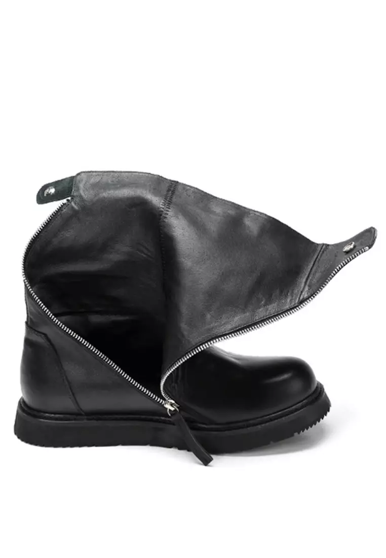 VANSA  Trendy Retro Zipper Leather Mid Boots VSM-B2691