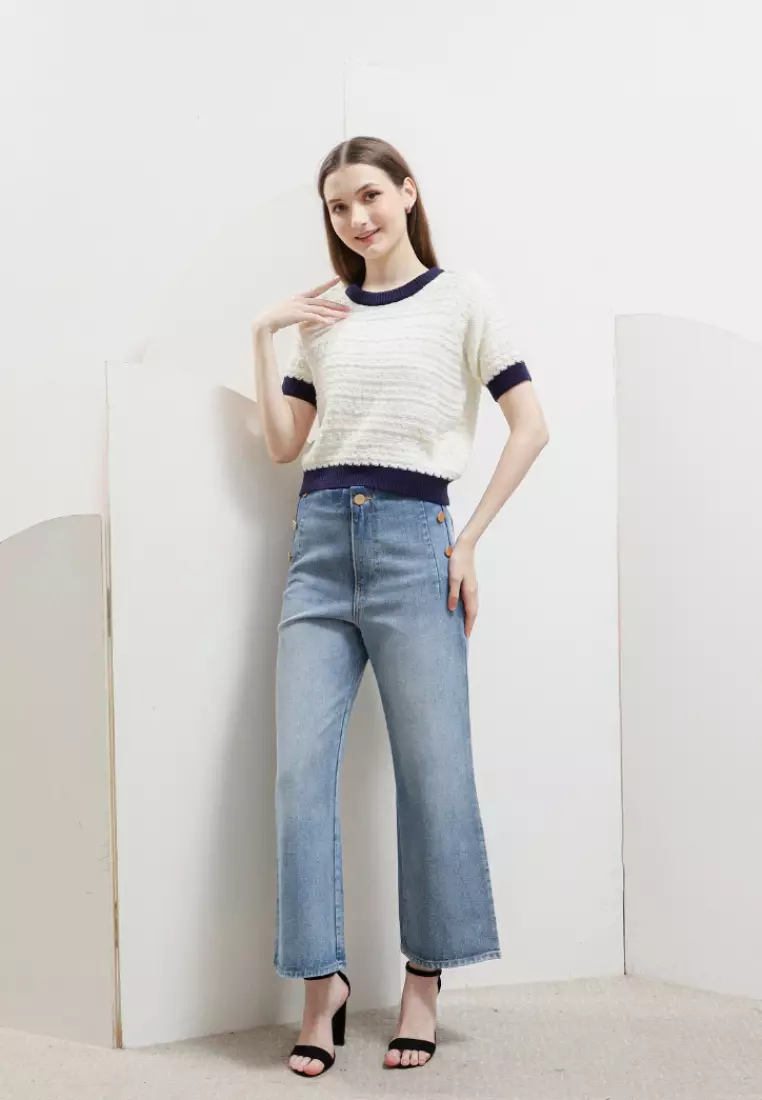 Trendy Button Shoulder Blouse in White