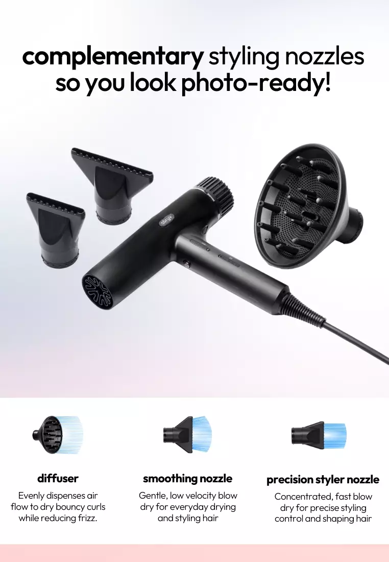 ProTraveller Hair Dryer - Black / Travel-Friendly / Lightweight / Fast Drying - Free 3 Travel Adaptors