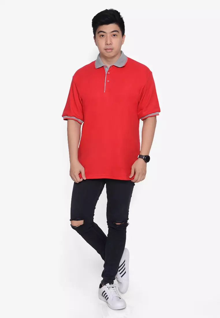 Andre Michel Kaos Polo Shirt Lengan Pendek Kerah Abu Merah 933-33