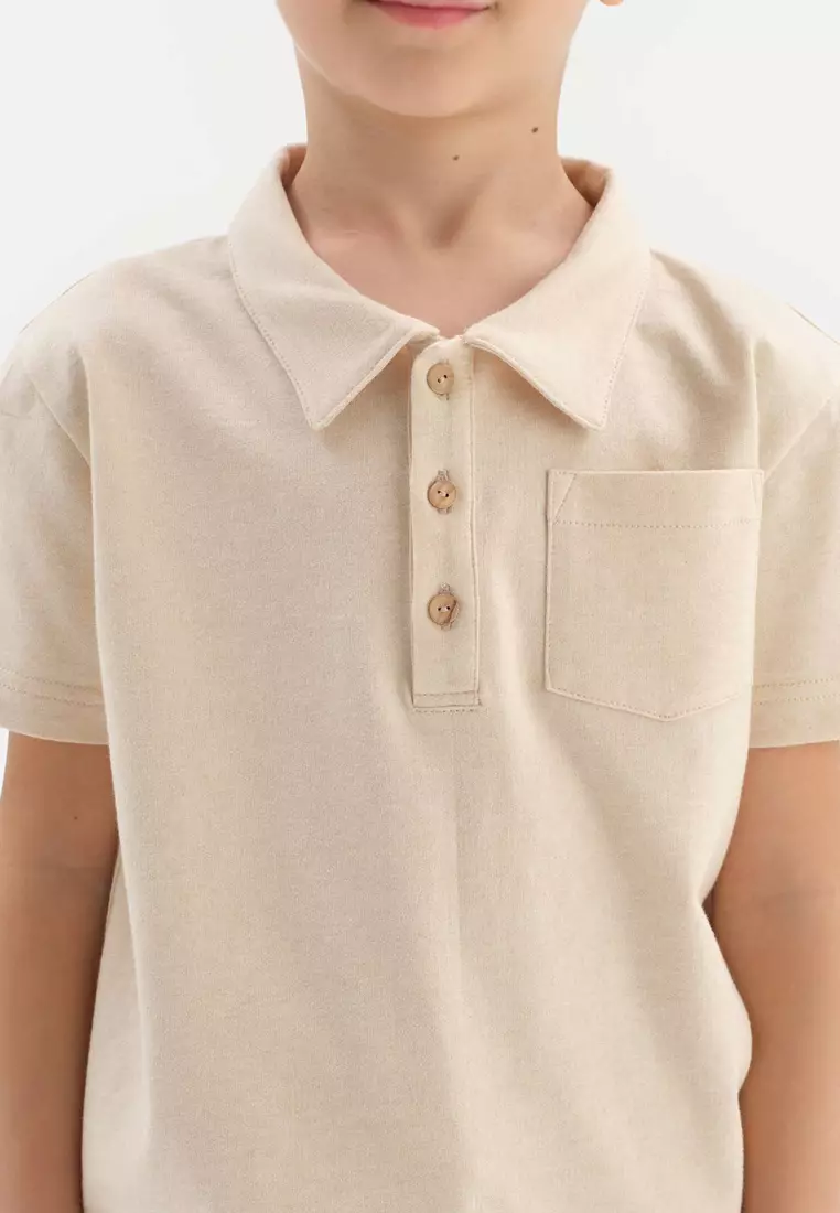 Beige Tshirts, Polo Neck, Regular, Short Sleeve Loungewear for Girls