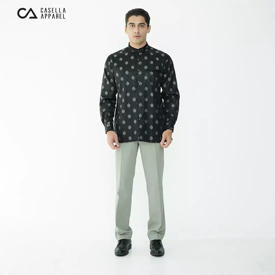 Casella Baju Koko Pria Lengan Panjang | Baju Koko Batik Syam 9983 Black