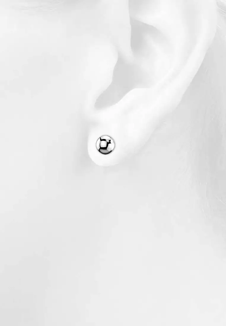 Ball Stud Earrings 8mm-White Gold