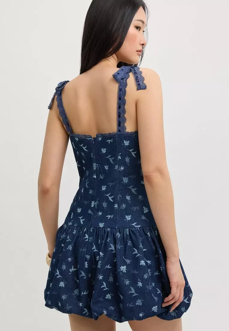 Bubble Hem Mini Dress - Blue