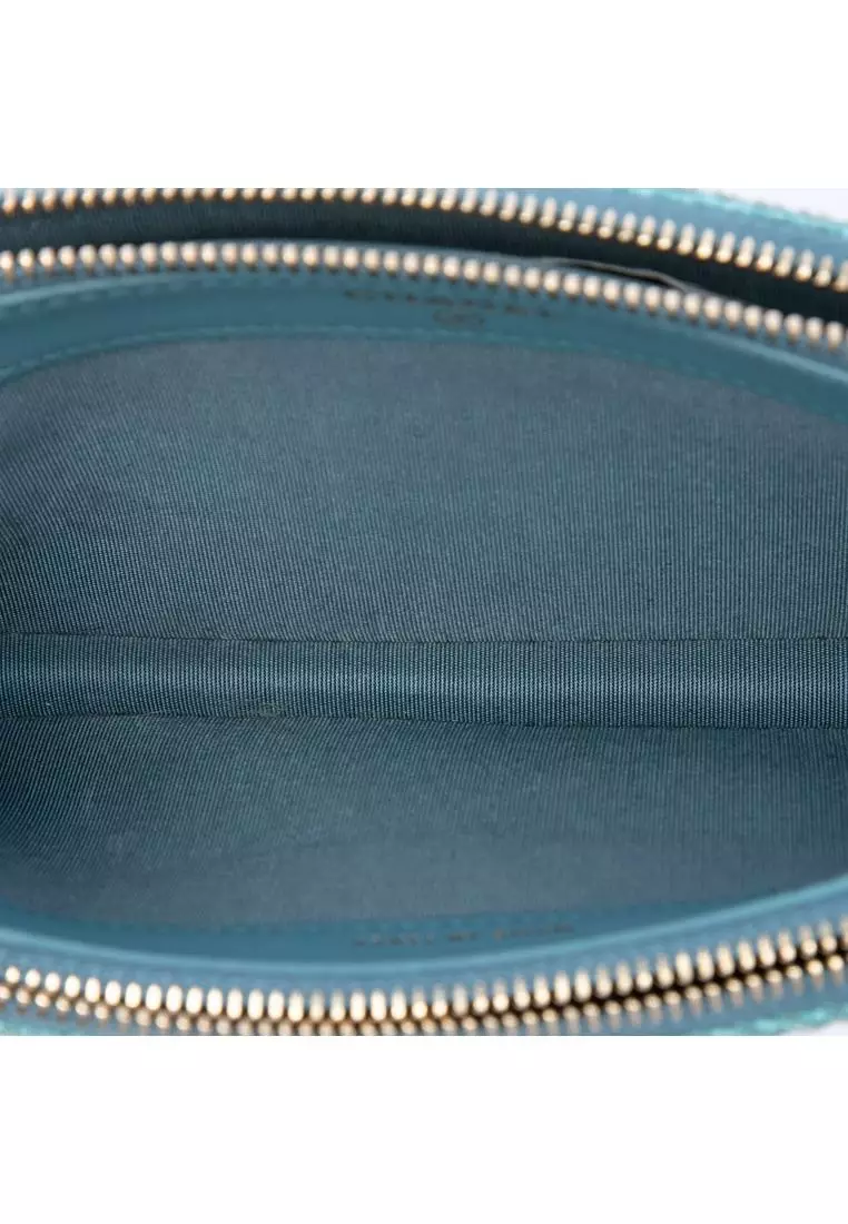 Pre-Loved Chanel Raffia Deauville Double Zip Clutch With Chain