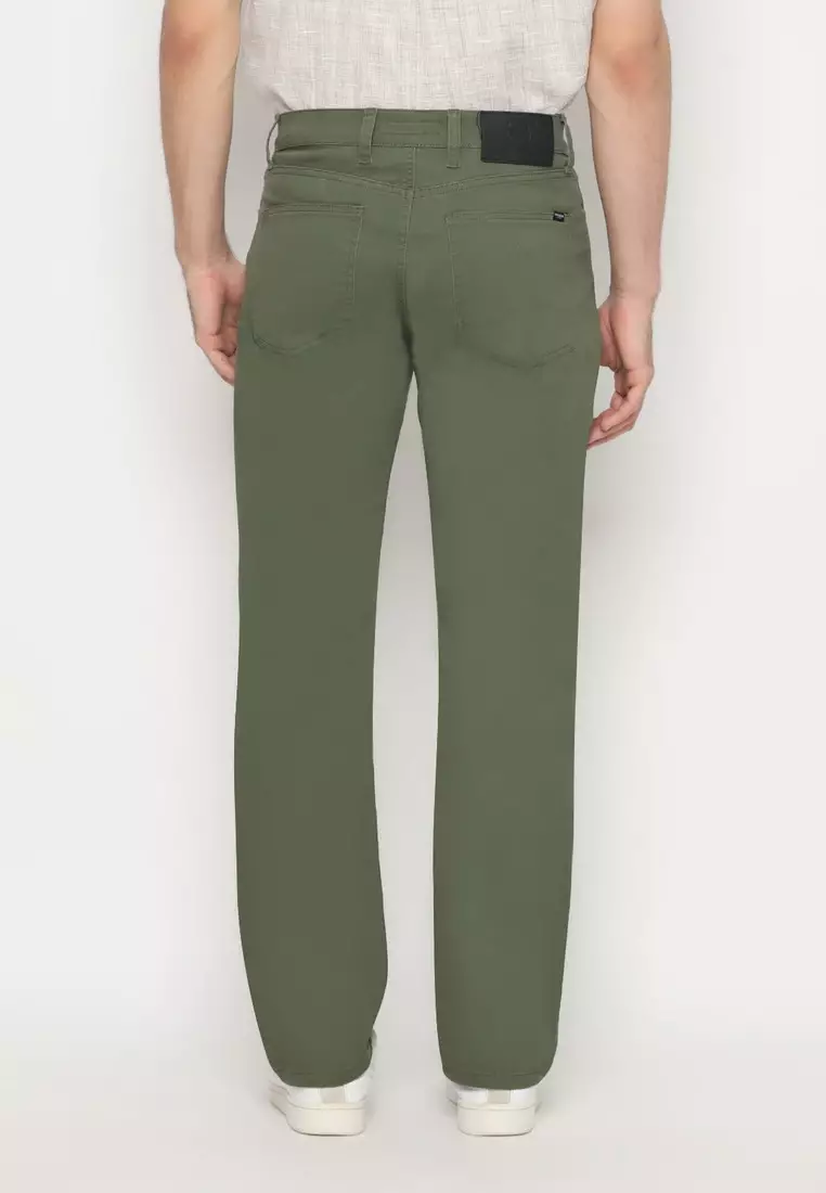 POLICE Celana Chino Panjang V Pocket Sage Green Regular Fit Cotton Premium Pria