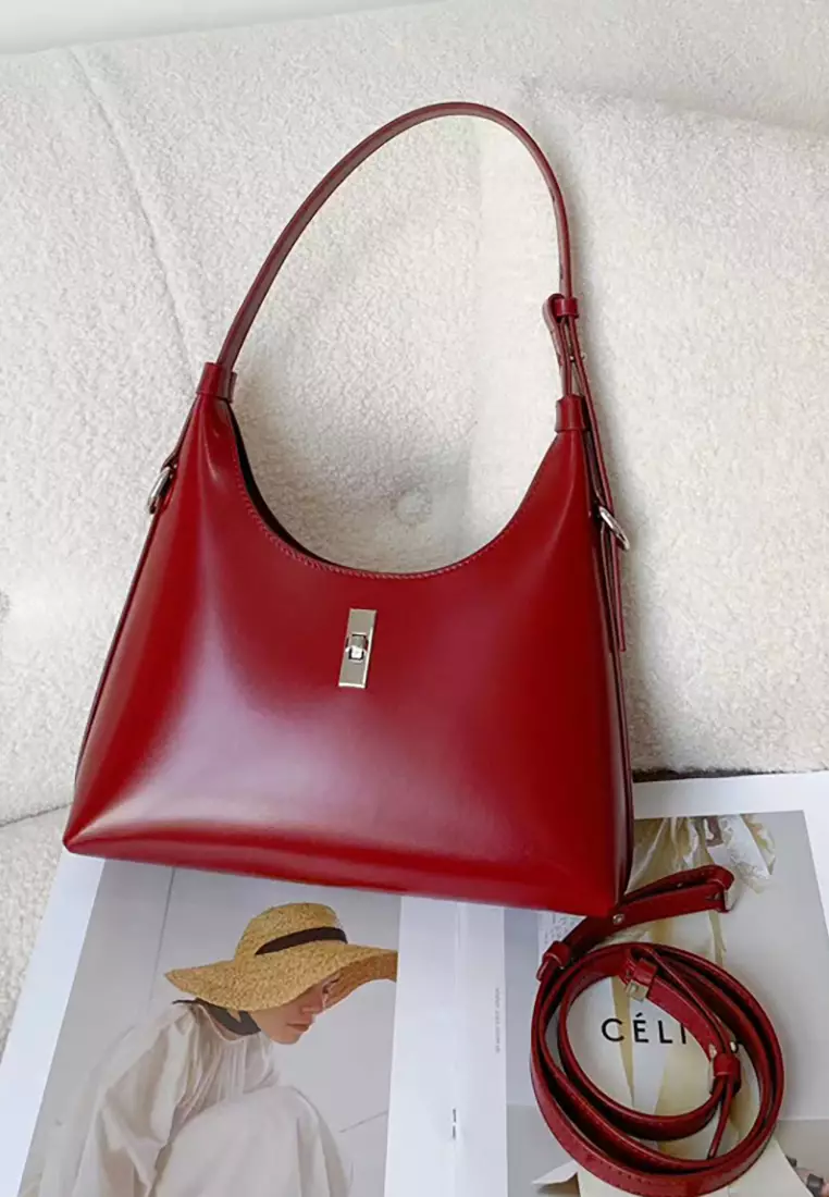 Women's Classic Cowhide Leather 2-Ways Crossbody Bags Axillary Bags