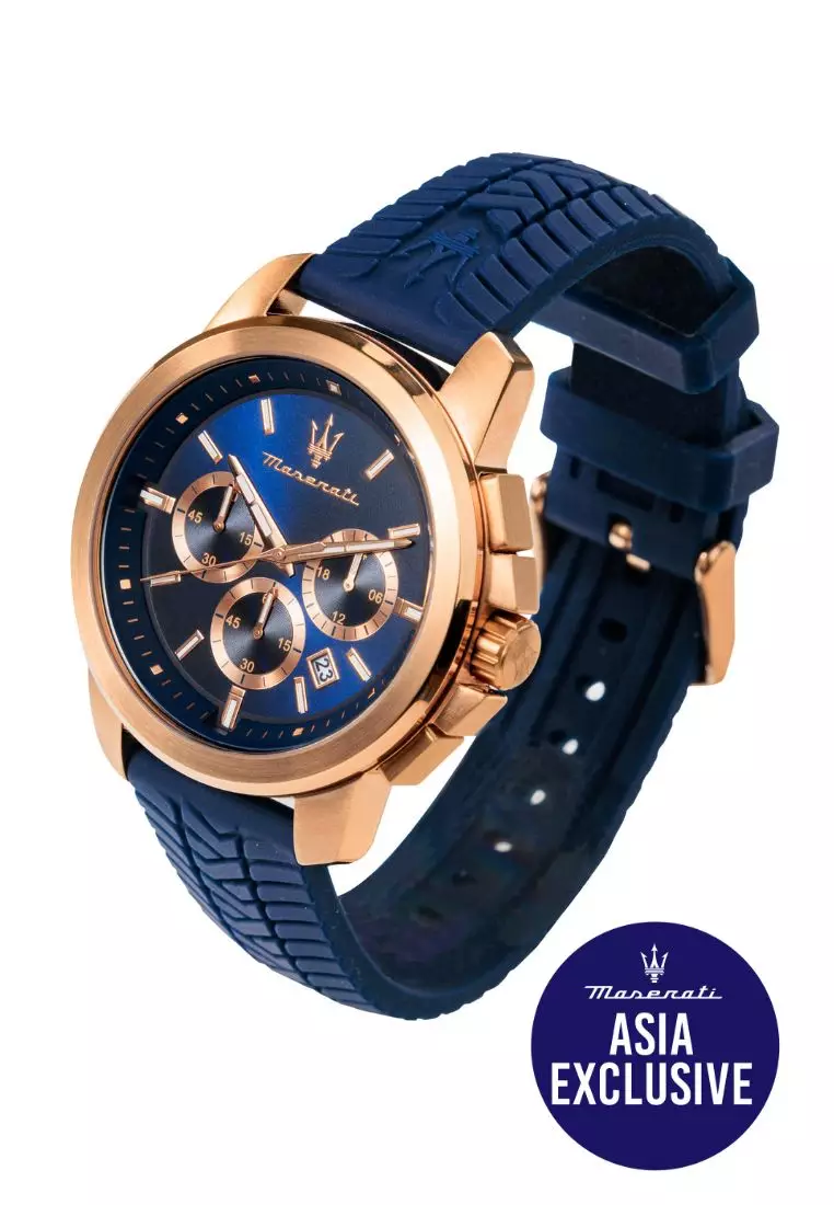 【Asia Exclusive】Maserati Successo 44mm Blue Silicone Strap Men's Chronograph Quartz Watch R8871621034
