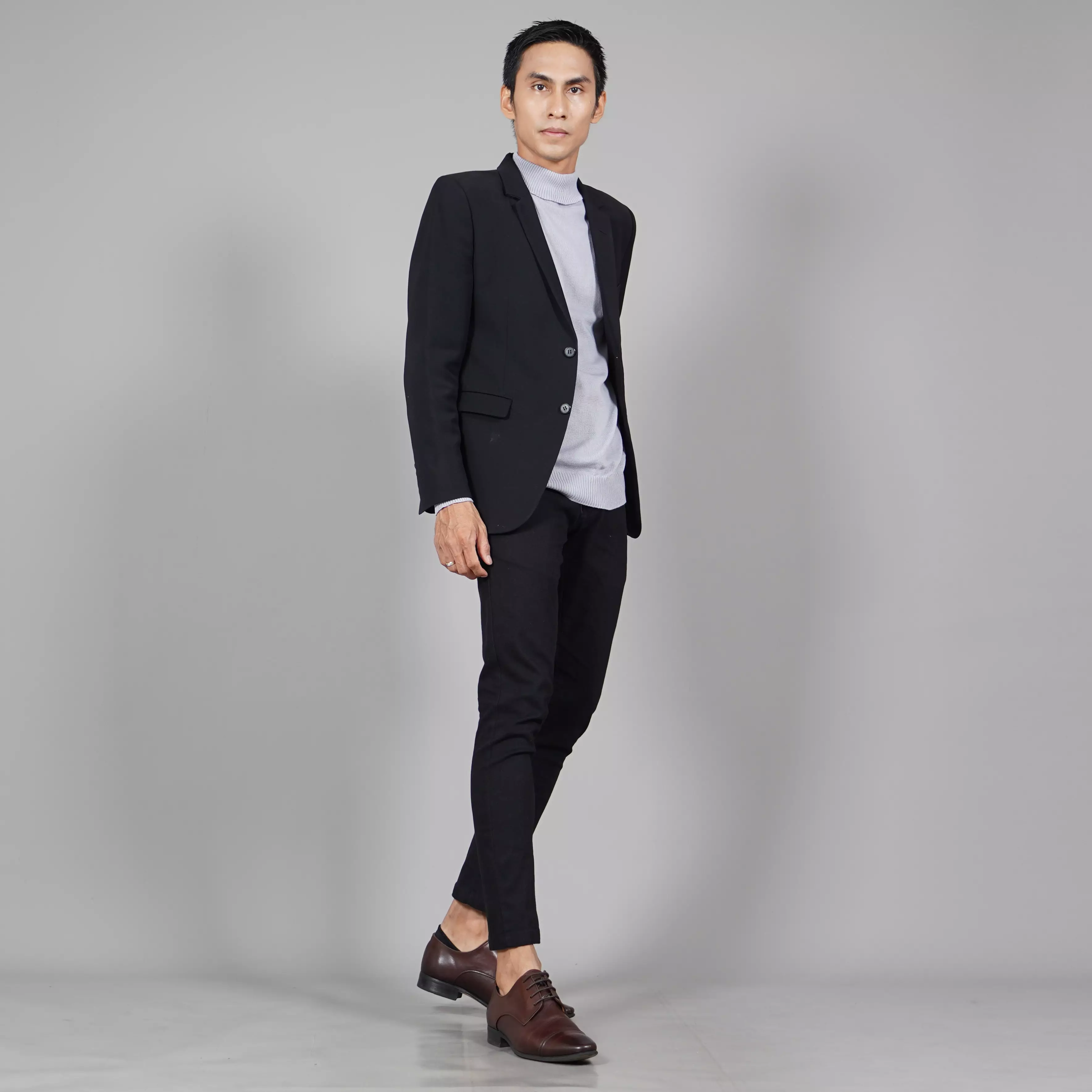 JEHOON Atasan Rajut Pria Knit Outer Turtle Neck Pria - ABU MUDA