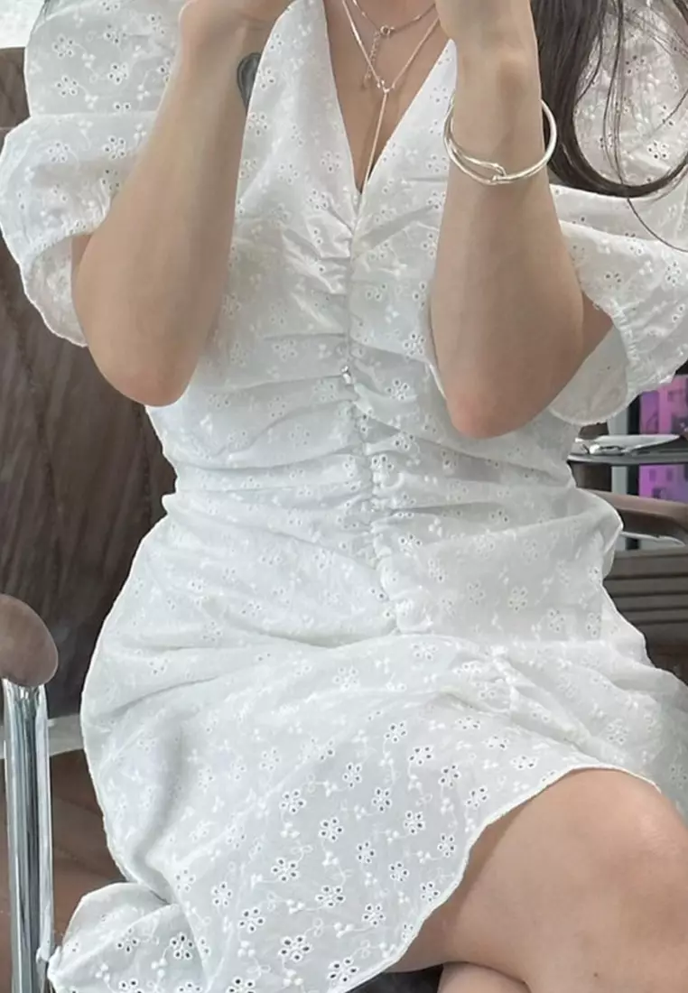 2025 Embroidered Flower Waist Ruffle Dress CA25060349W