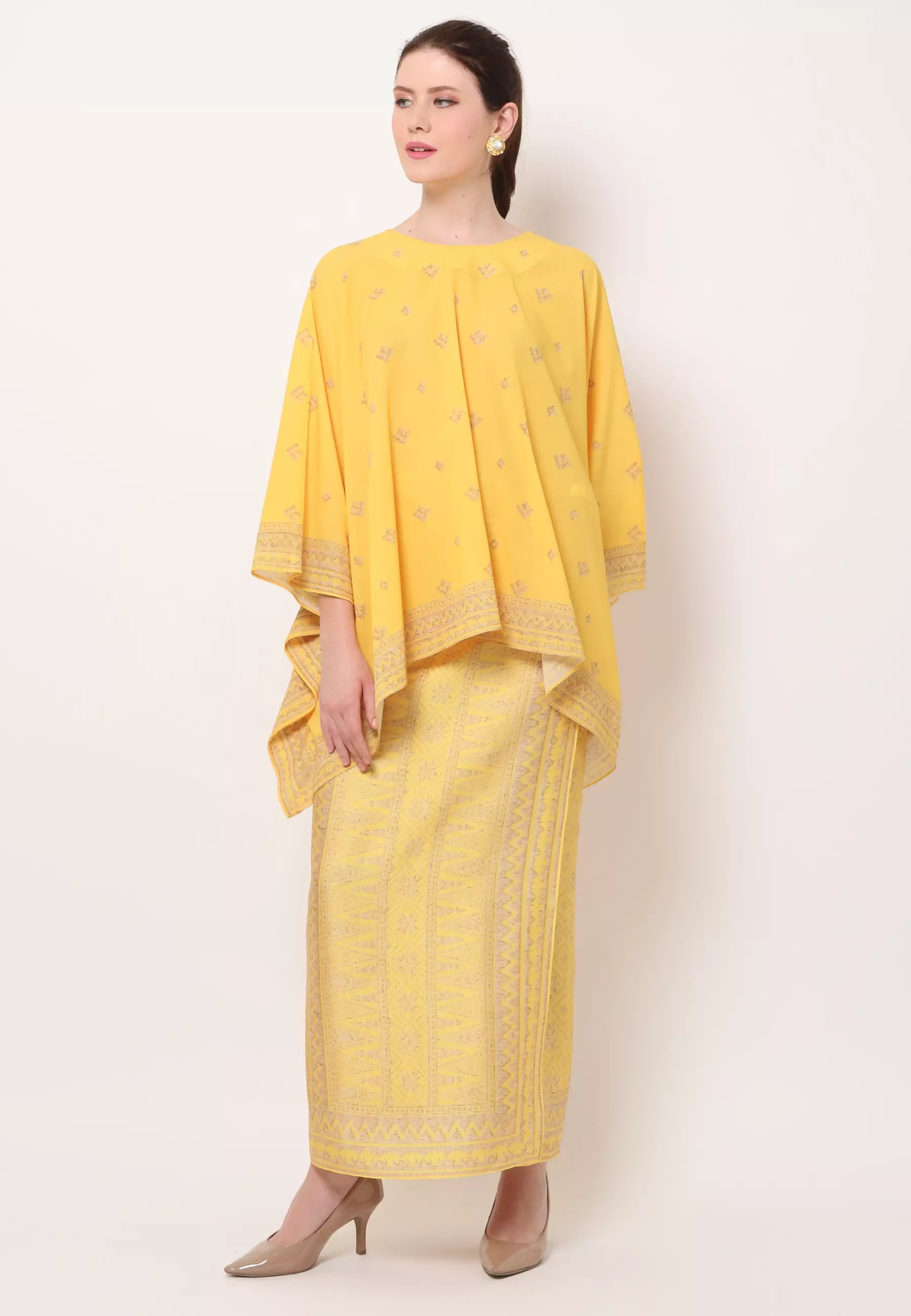 Kanzi Collection Songket R-Neck Yellow Sarong Set