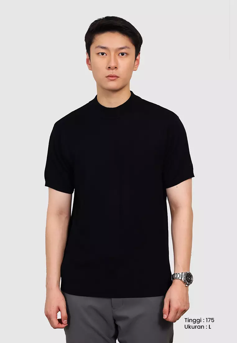 MANZONE X Hermanto Tanoko - Kaos Knit Lengan Pendek Pria Nobel 02 - Black Colour Black