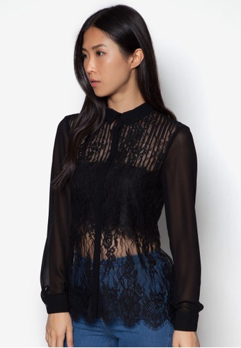 透視蕾絲長袖zalora taiwan 時尚購物網上衣, 服飾, 上衣