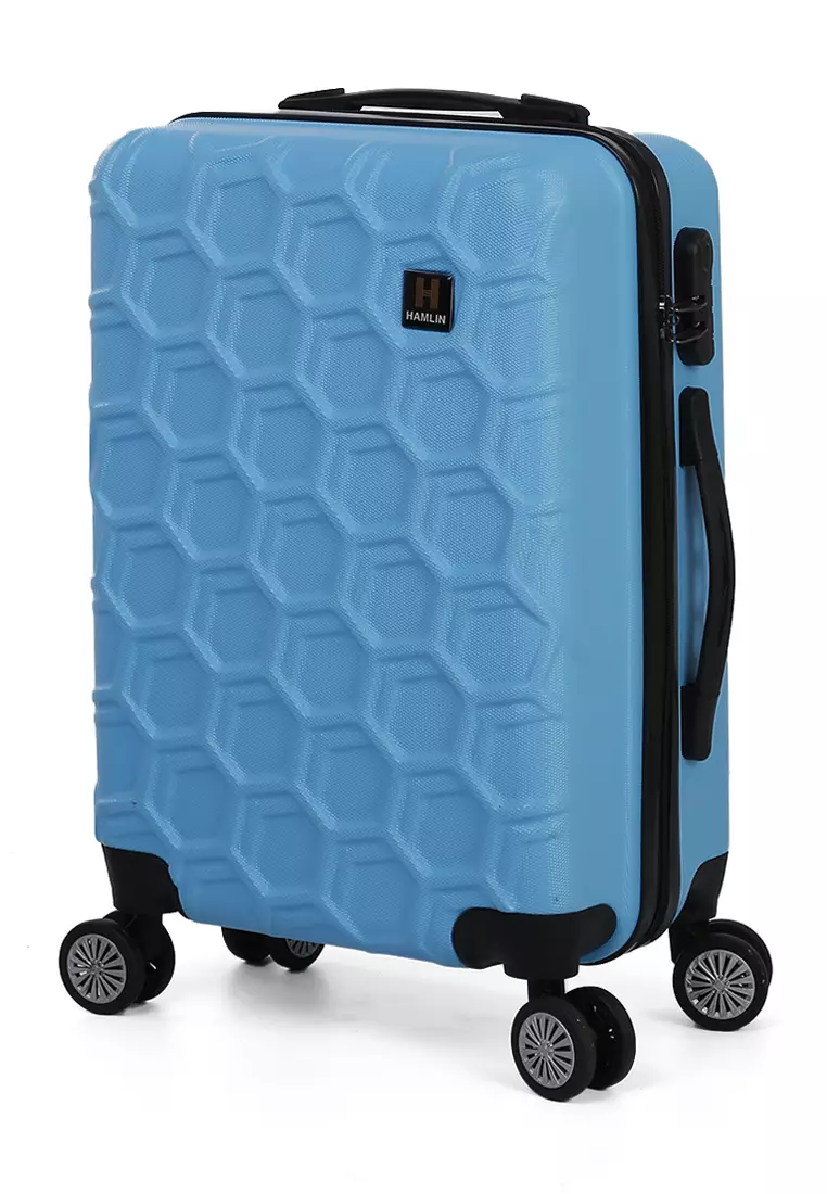 Carlton Koper Hardcase Desain Hexagon Size 20 Inch Suitcase Unisex with Rear Compartment Rubber Slot Material ABS+PVC Coated ORIGINAL - Light Blue