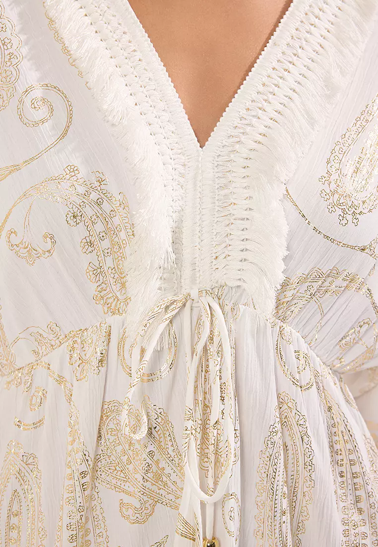 Shawl Patterned Mini Woven Tassel Accessory Beach Dress TBESS25EL00096