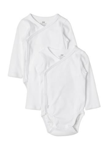 H&M white 2-Pack Long-Sleeved Bodysuits 0D3B0KAF882FC4GS_1