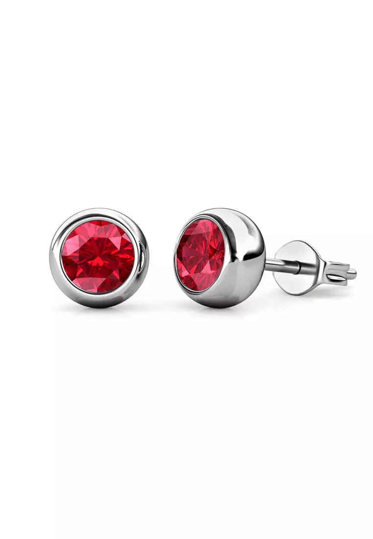 Birth Stone Moon Earring July Ruby WG - Anting Crystal Swarovski by Her Jewellery