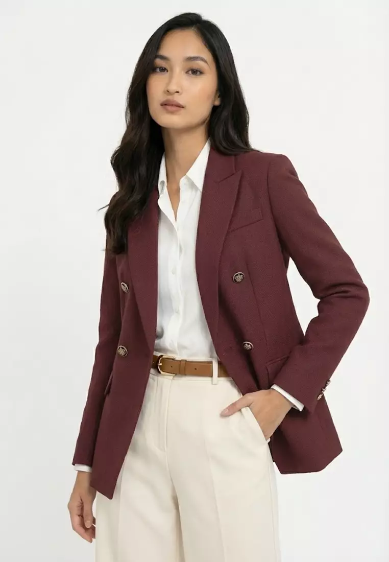 Smart Fitted Textured Double Breasted Blazer