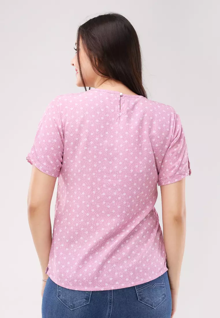 Woven Printed Rayon Short Sleeves Blouse