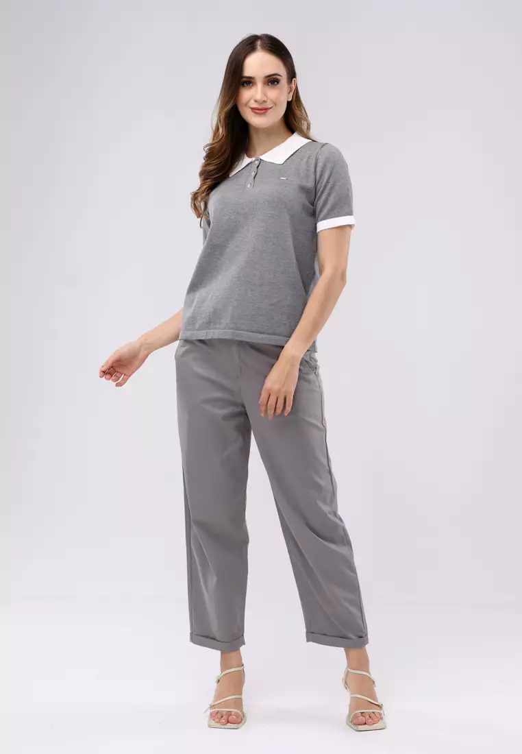 Knitted Plain Short Sleeves Blouse