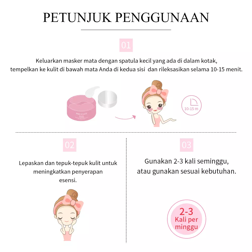 BREYLEE Rose Eye Mask - Masker mata Refreshing, Menyegarkan, Melembabkan, Area Sekitar Mata (60 pads)