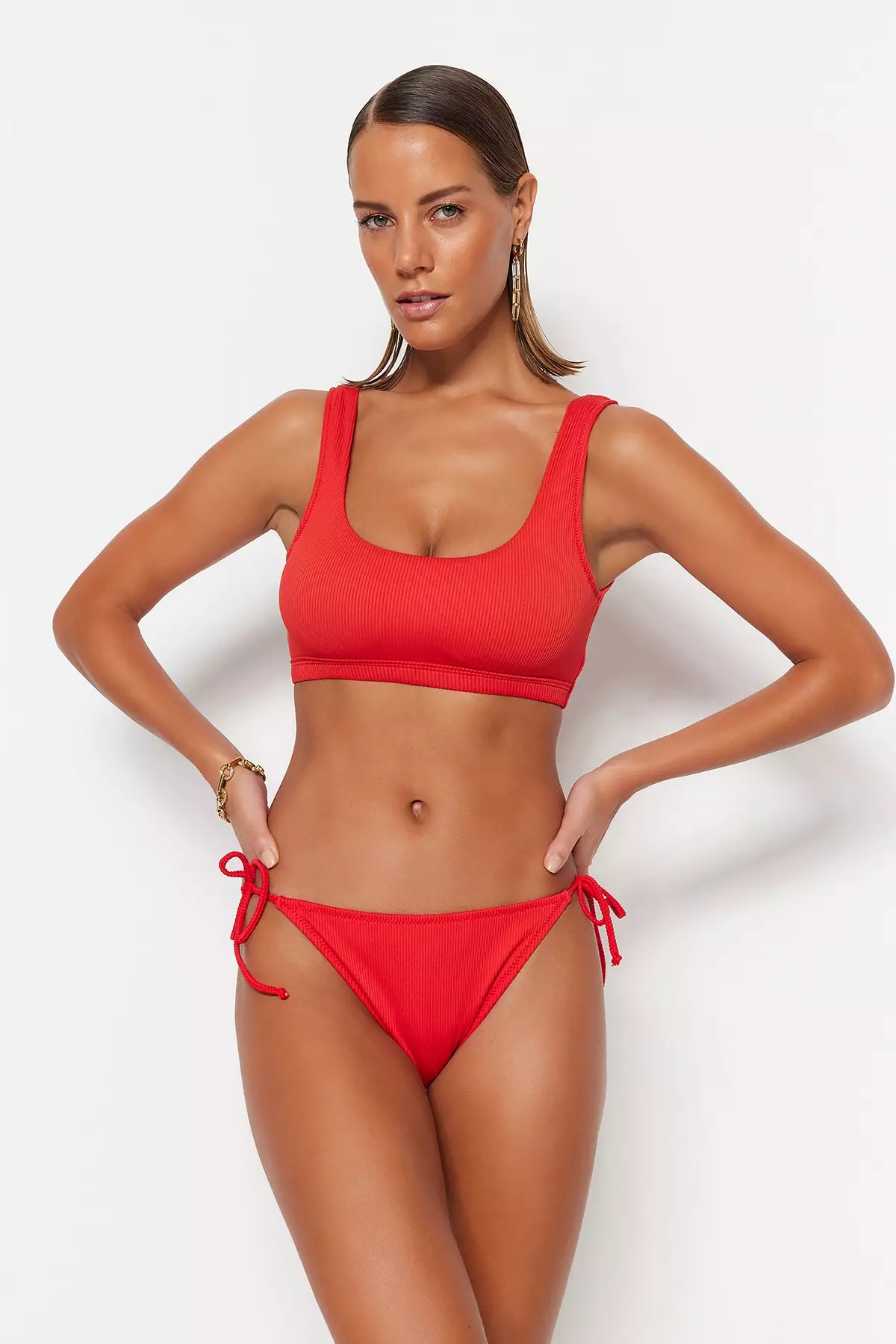 Red high neck deals bikini