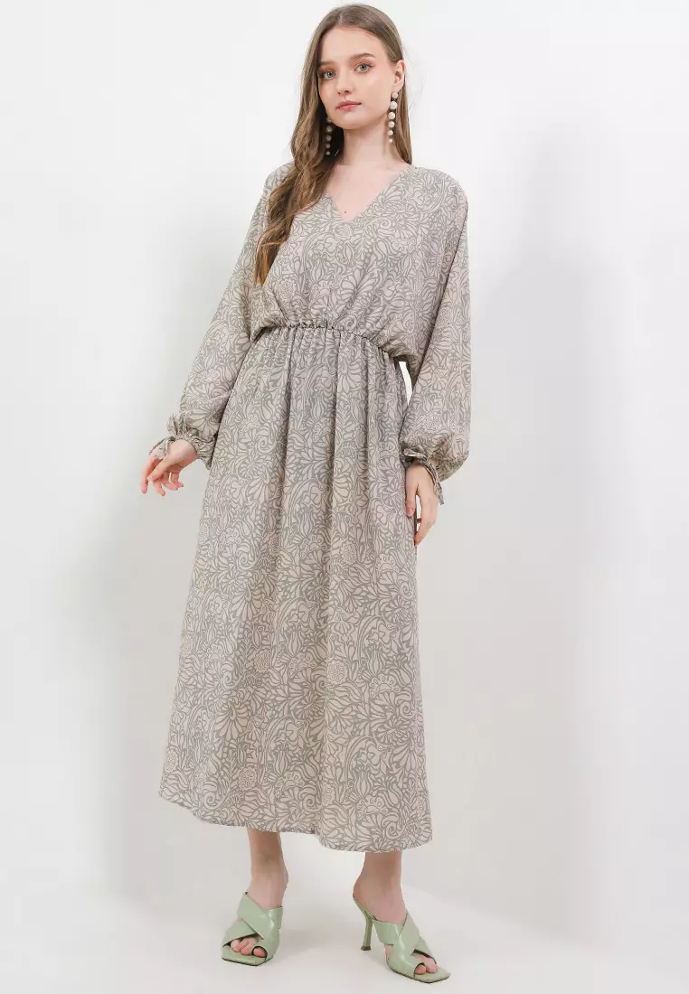 Long Puff Sleeve Printed Maxi Dress
