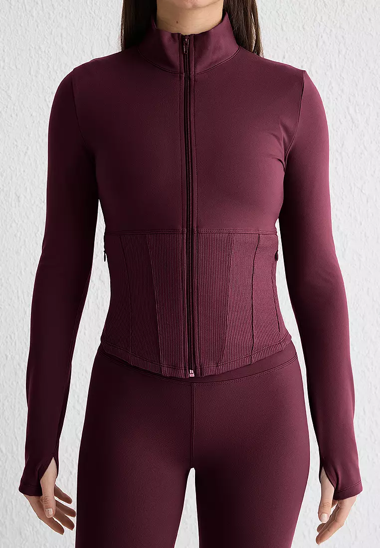 Brushed Soft Fabric Thumb Hole Knitted Sports Jacket