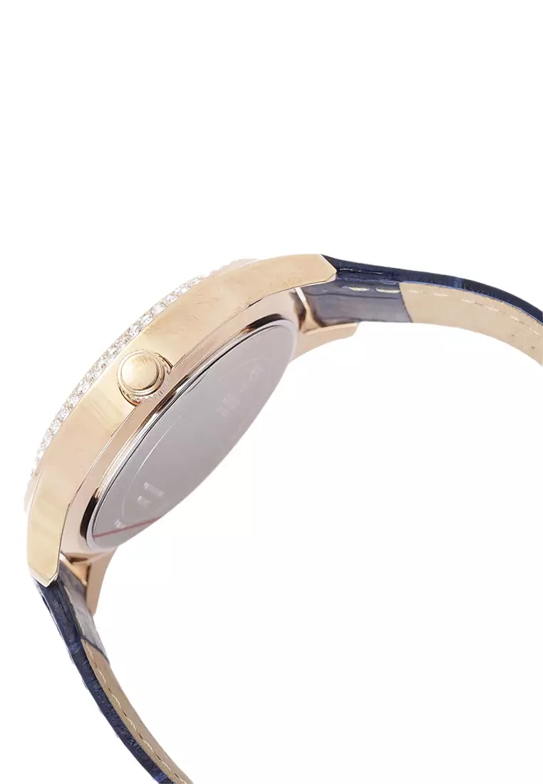 Guess W1159L2 - Jam Tangan Wanita - Rosegold - Blue Leather Strap