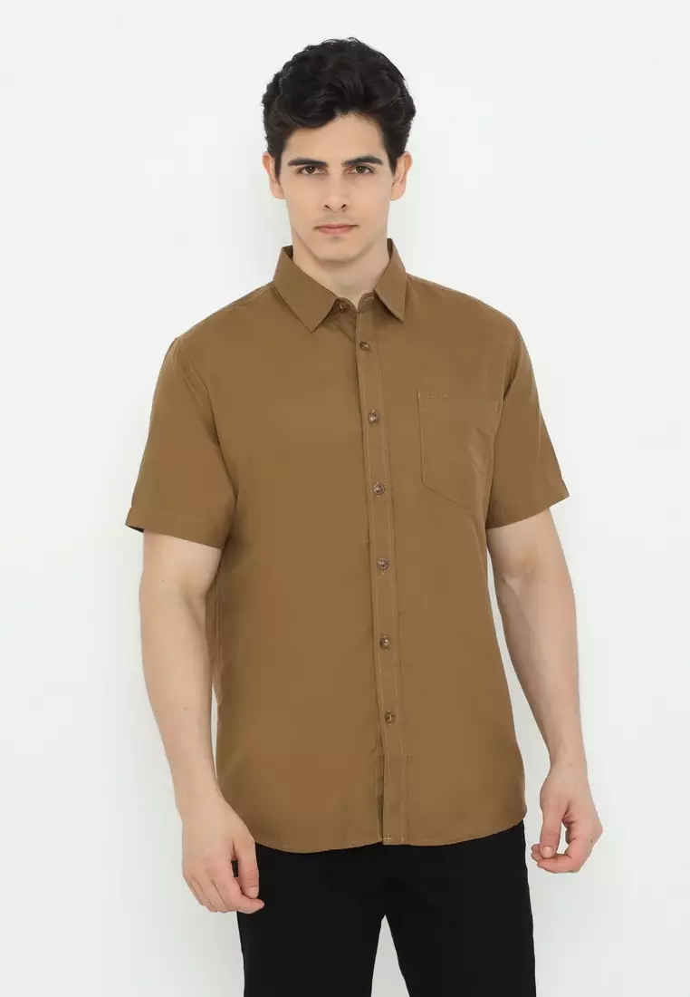 POLICE Kemeja Polos Basic Cotton Soft Regular Fit Lengan Pendek Pria