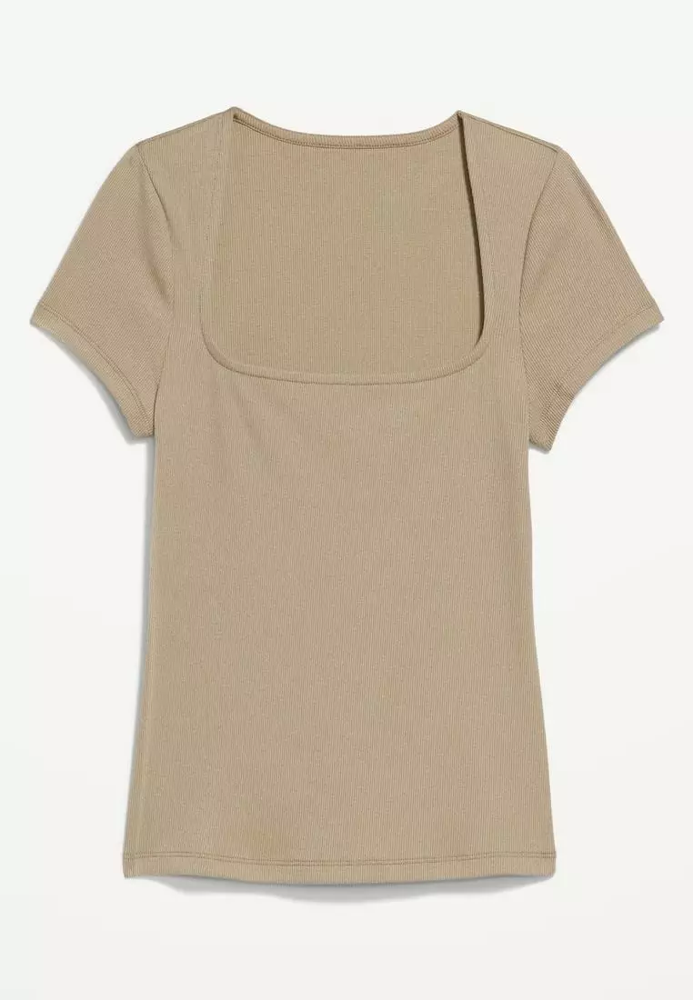 Ribbed Square-Neck T-Shirt