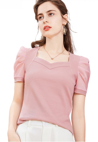 HAPPY FRIDAYS pink Victoria Sleeve Sweetheart Collar Top JW GW-J213 1E712AAF30F188GS_1