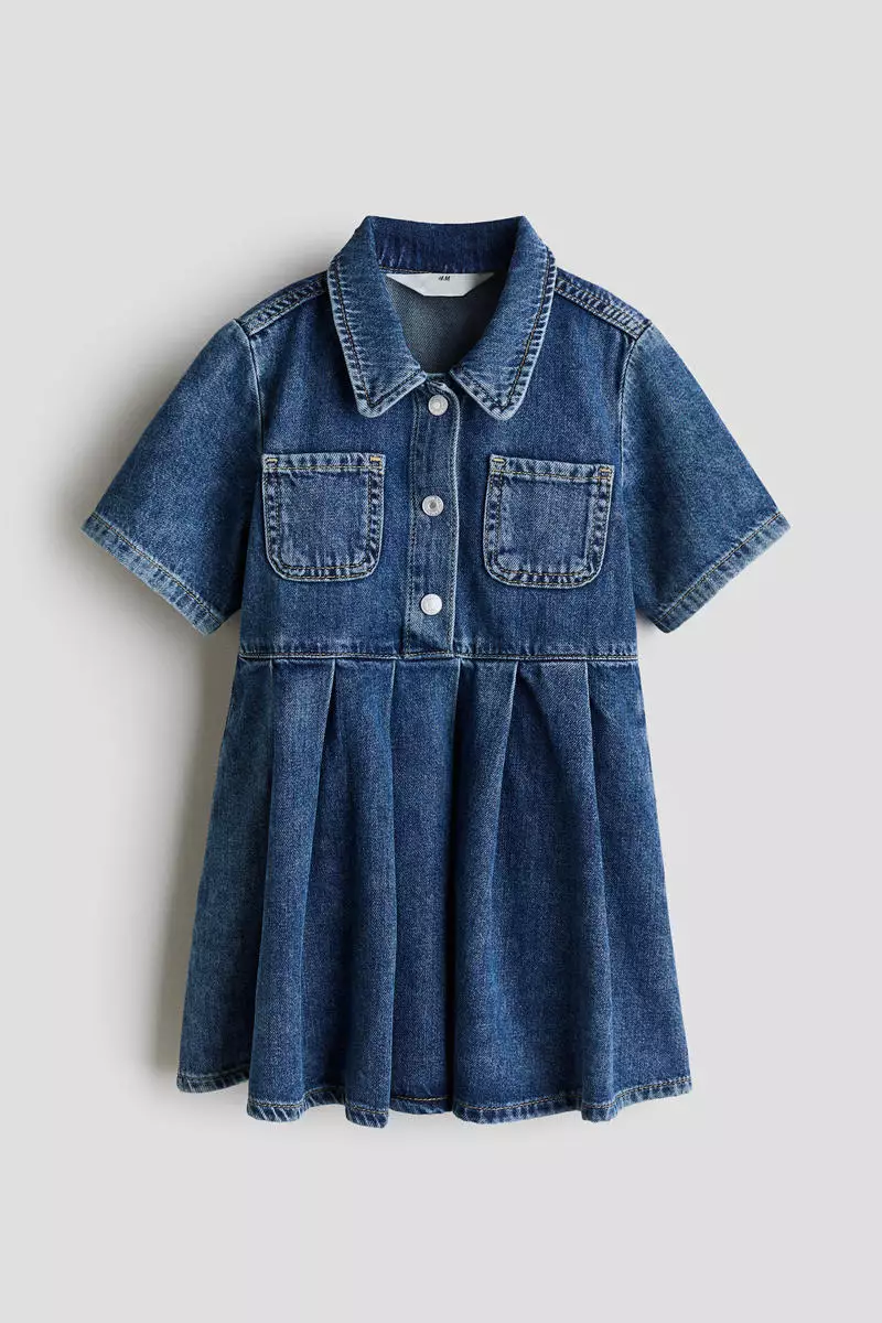 Pleated denim dress