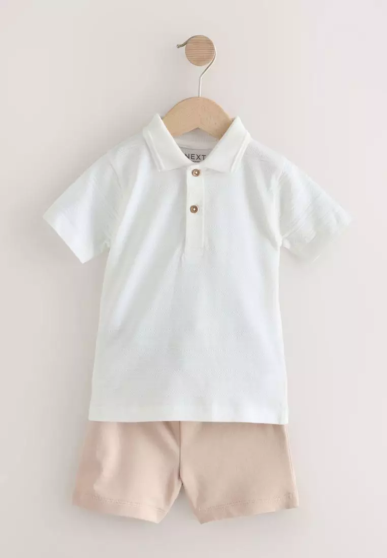 Short Sleeve Textured Polo Shirt and Shorts Set Standard