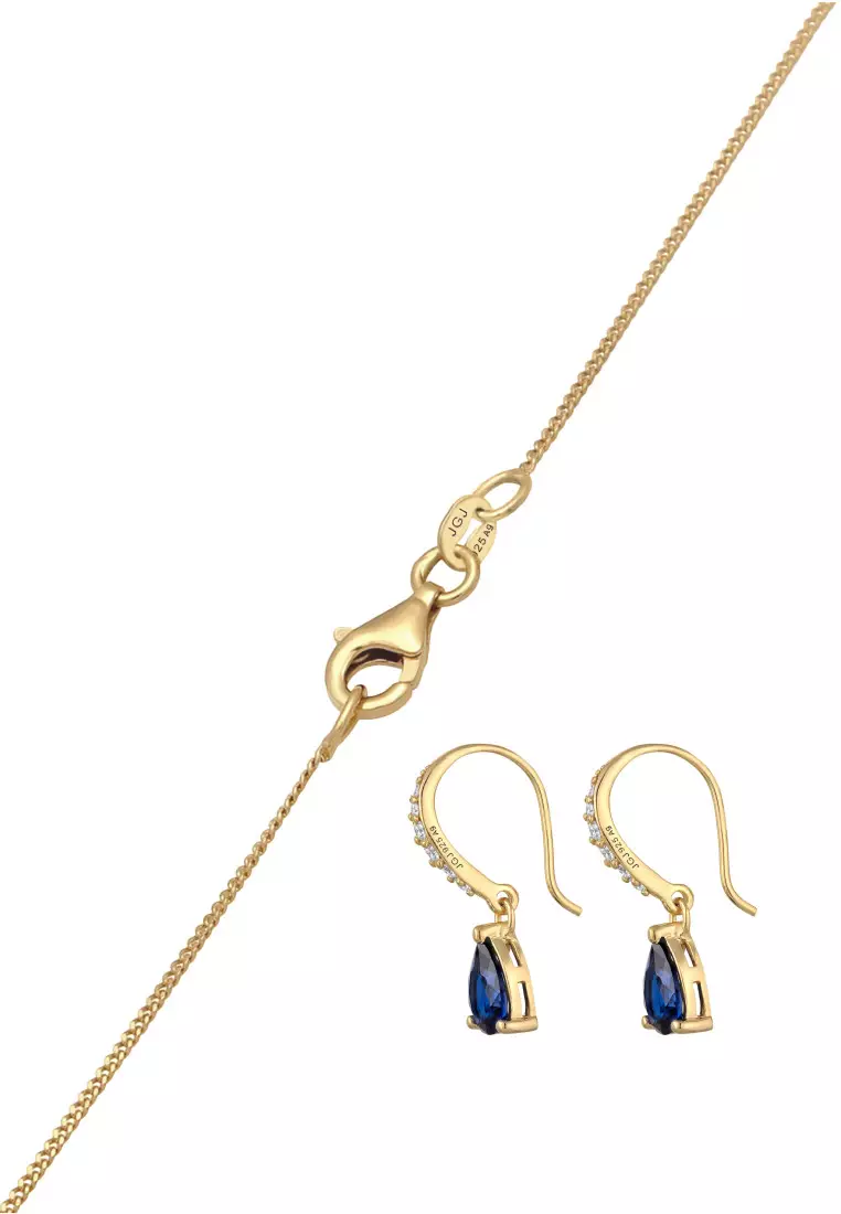 Set Perhiasan Perak 925 Wanita Drop Sapphire Elegant Zirconia Gold Plated