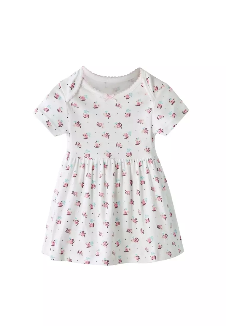 嬰兒女孩花束連身裙裝及粉色條紋開襟羊毛衫兩件套裝