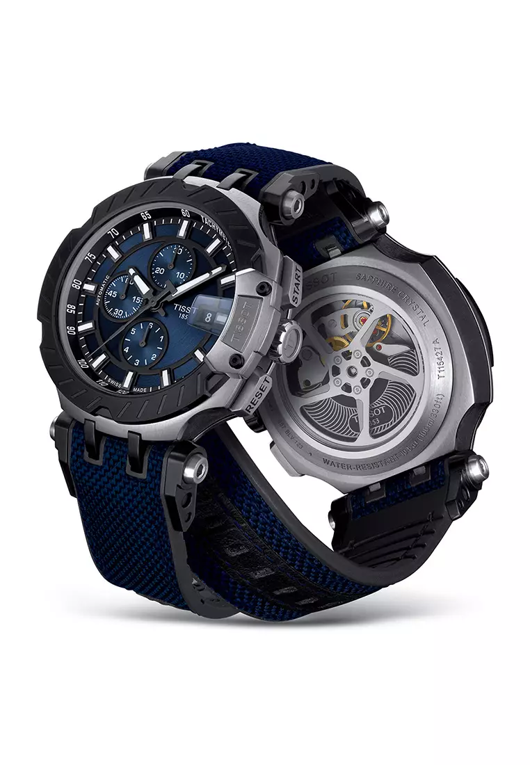 T Race Chronograph Gent Blue Black Rubber Strap and Blue Dial Automatic Watch T115.427.27.041.00