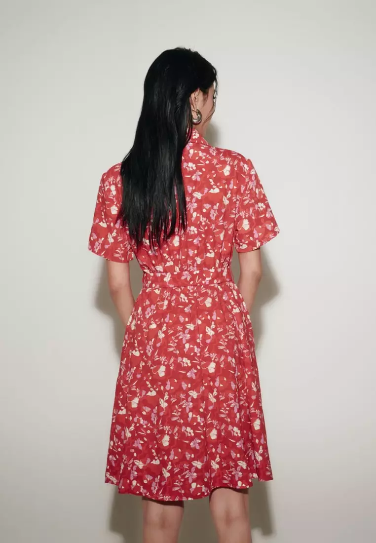 Floral Print Fit & Flare Shirt Collar Dress