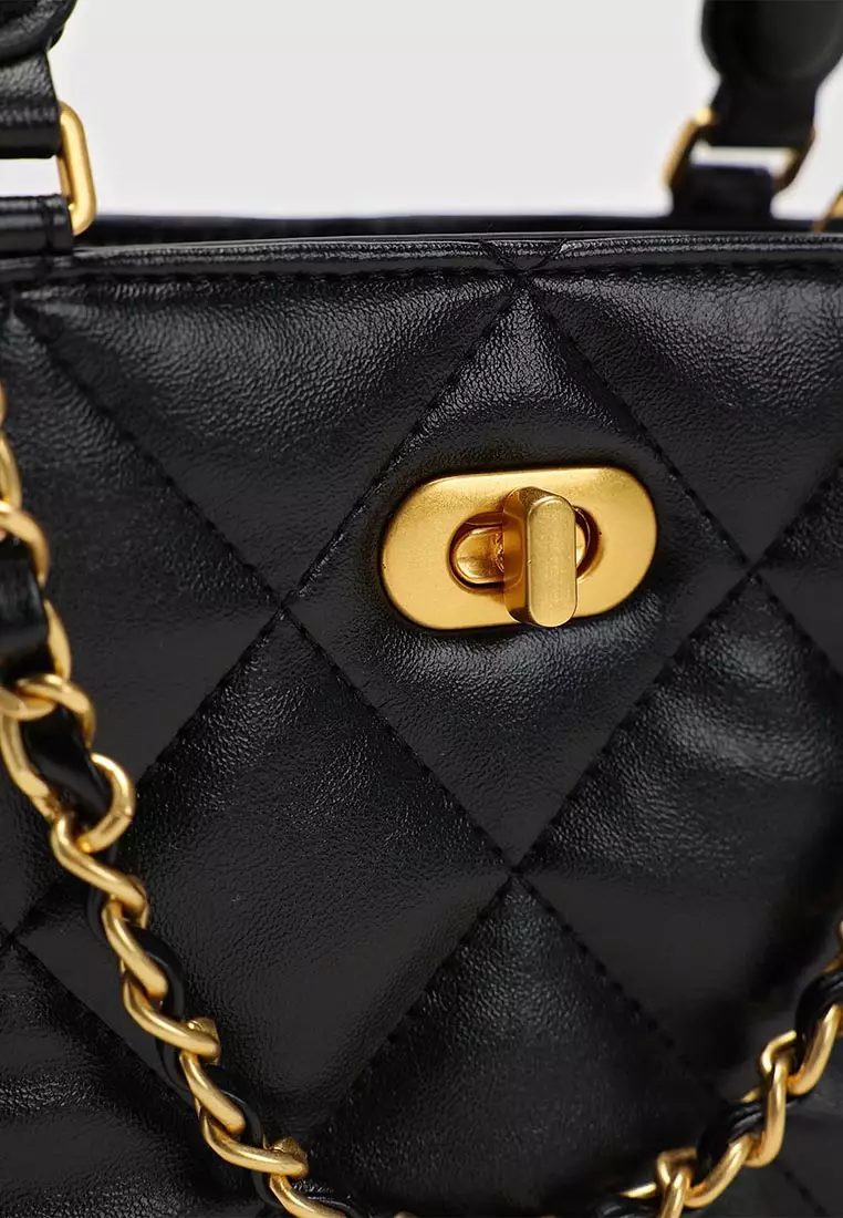 Buy Urban Revivo Quilted Faux Leather Gathered Side Turn-Lock Mini ...