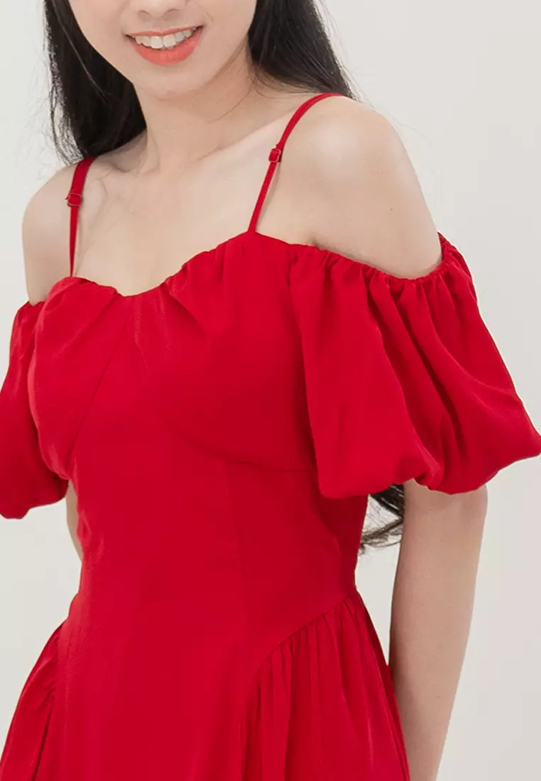 露肩花卉中长裙