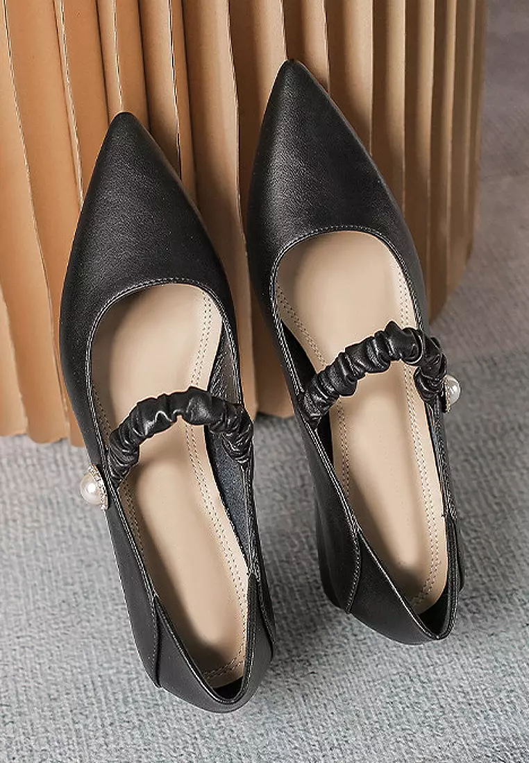 VANSA Simple Leather Elastic Strap Low Heel Shoes VSW-F1020-6