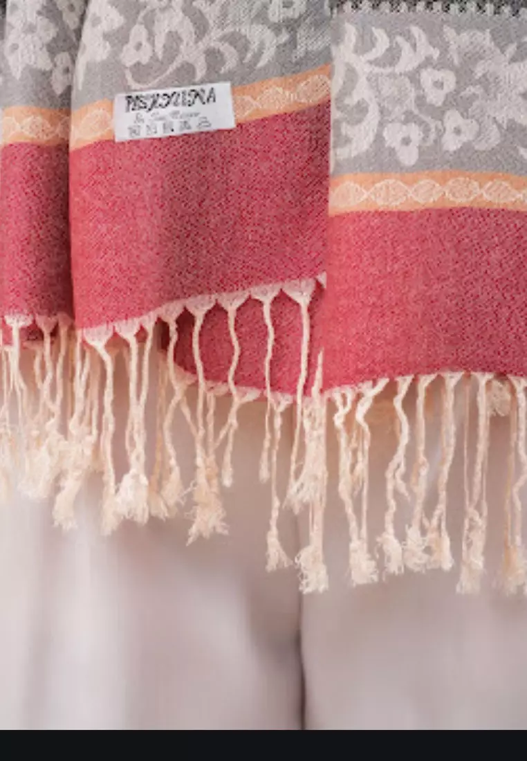 Aksesoris Wanita Reversible Viscose Multicolour Vintage Pattern Pashmina Shawl Autumn Glow