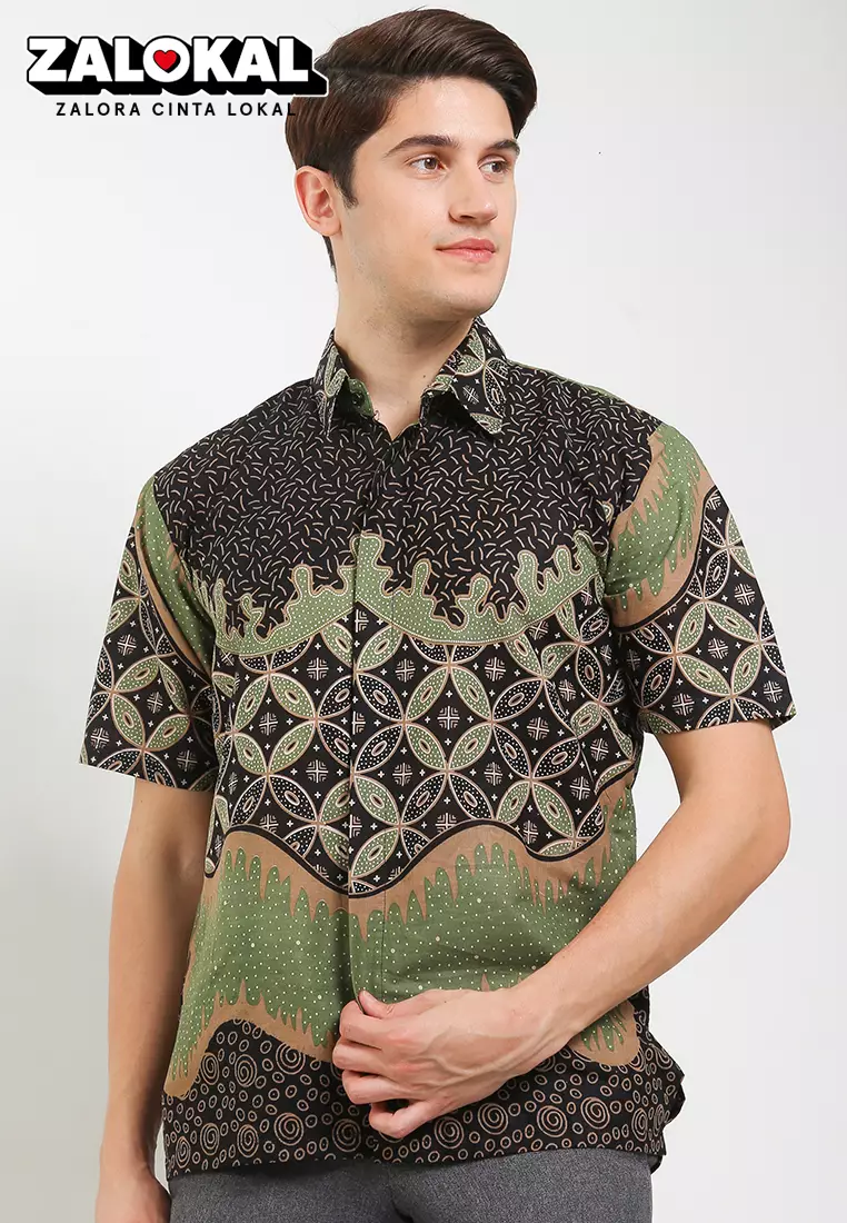 Kawung Kemeja Batik Exclusive Premium Pria Casual Modern Lengan Pendek