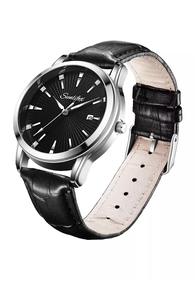 Jam Tangan Pria Original Kuarsa Bisnis Mode Anti Air Tali Kulit Jam Tangan Cowok 7006 black