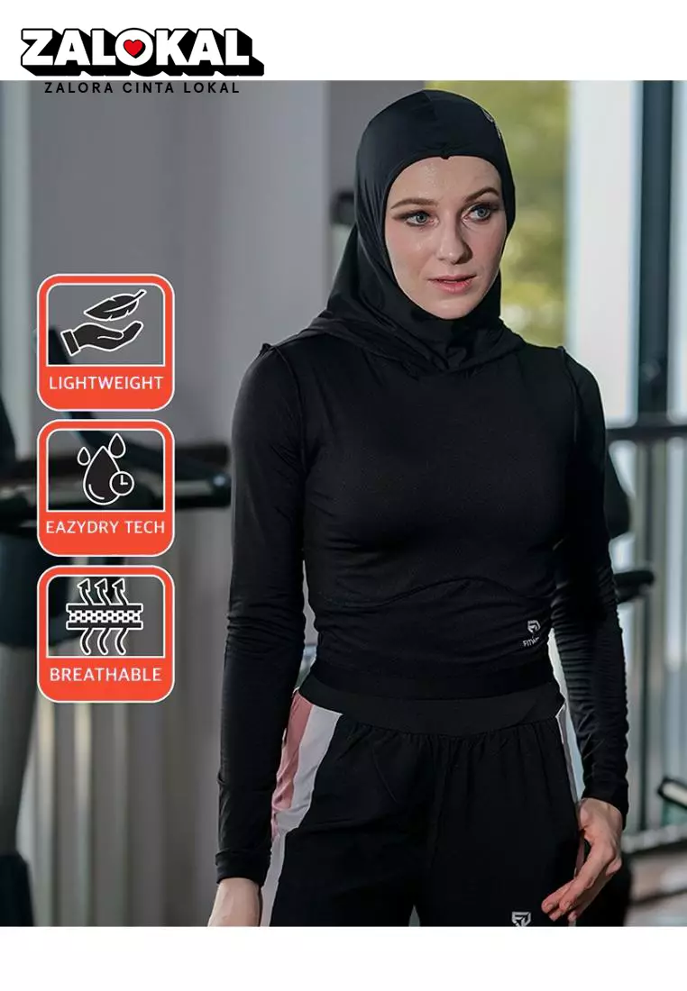 Fitwear - Kaos Olahraga Wanita JULIETTE REVERSE SEWING L/S CROP - BLACK